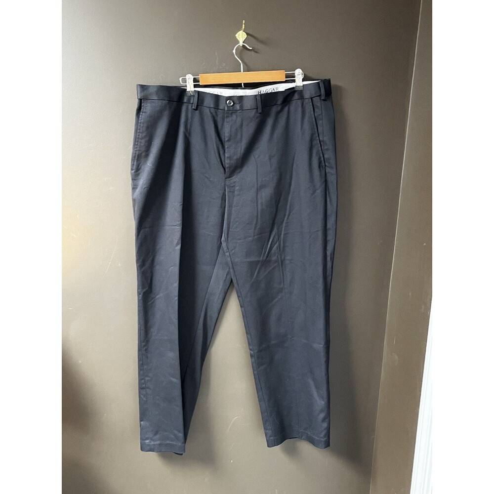 Haggar Mens 42x30 Wrinkle Free Dress Pants Charcoal Gray Flat Front Stretch